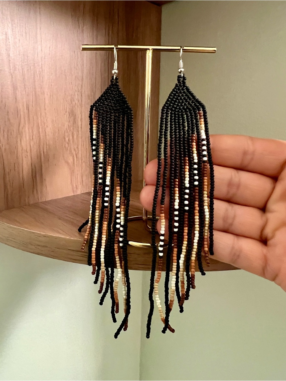Chic Black and Brown Beaded Waterfall Earrings